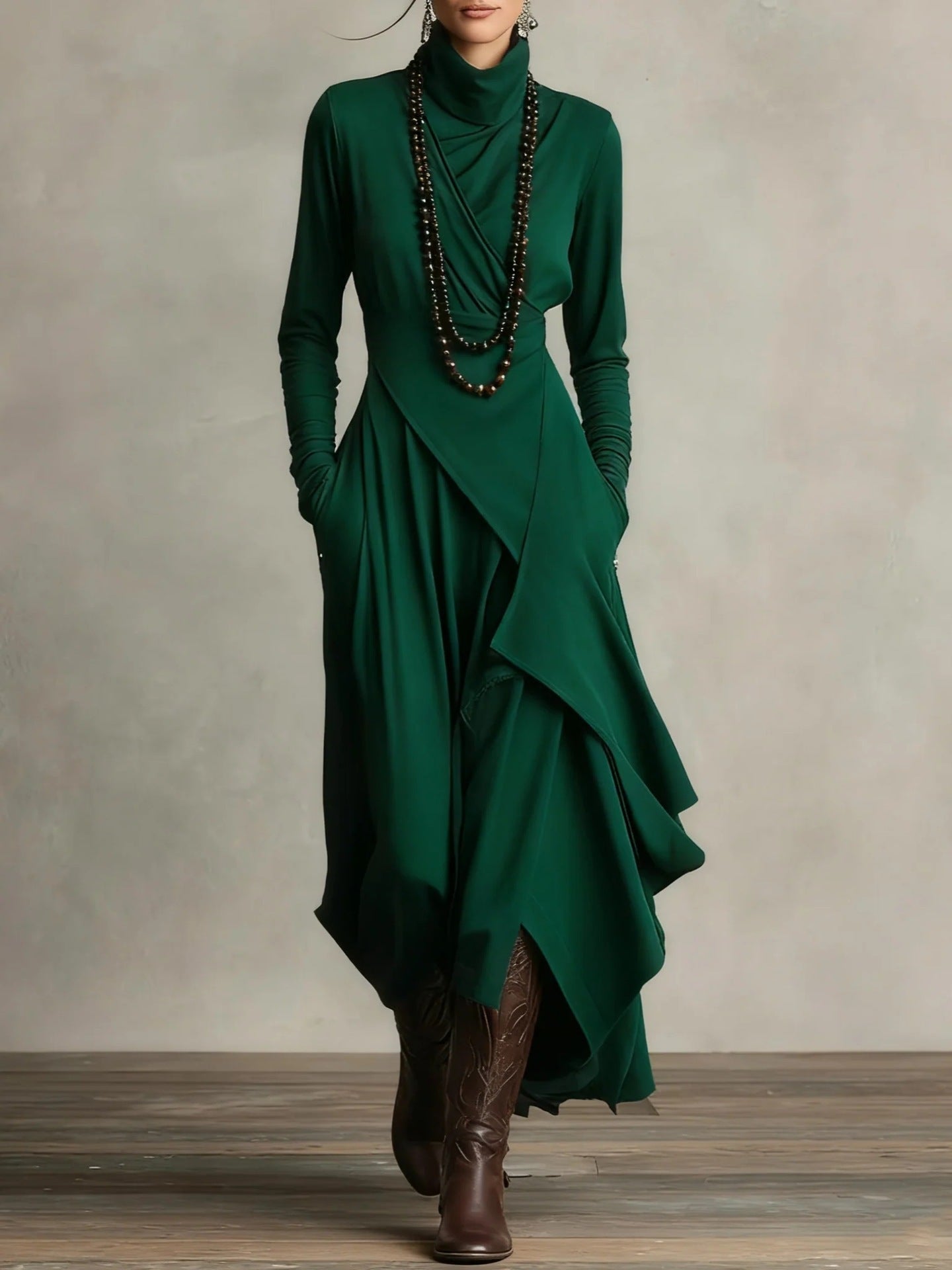 SYDNEY | ASYMMETRICAL MAXI KNIT DRESS WITH ROLL NECK