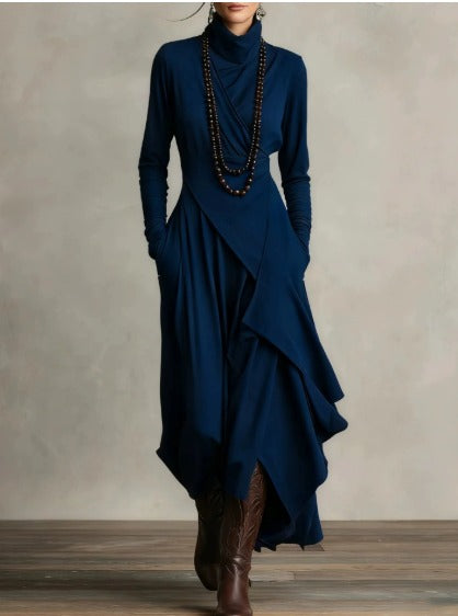 SYDNEY | ASYMMETRICAL MAXI KNIT DRESS WITH ROLL NECK