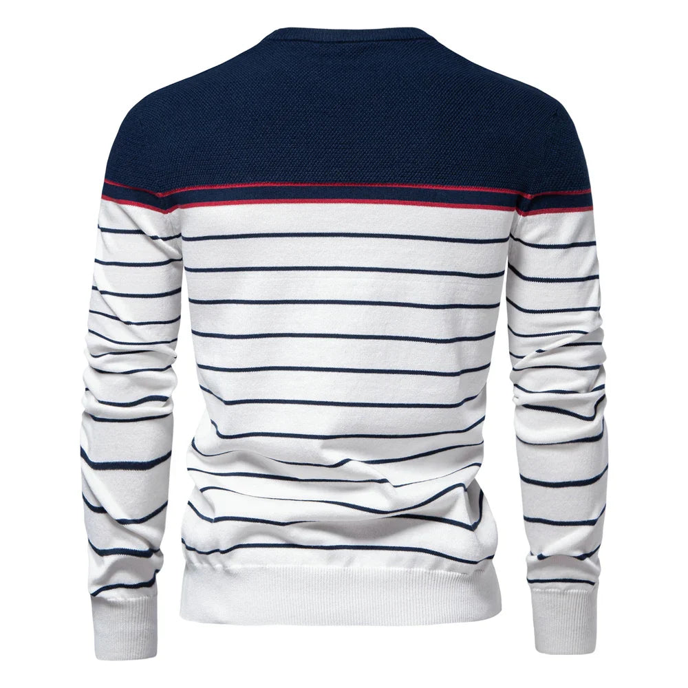 JOHAN | STRIPED COTTON KNIT O-NECK SWEATER