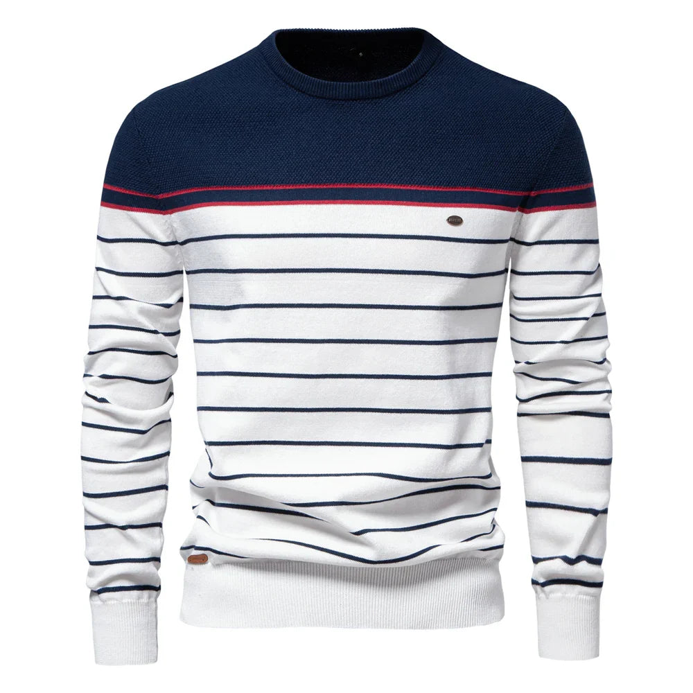 JOHAN | STRIPED COTTON KNIT O-NECK SWEATER