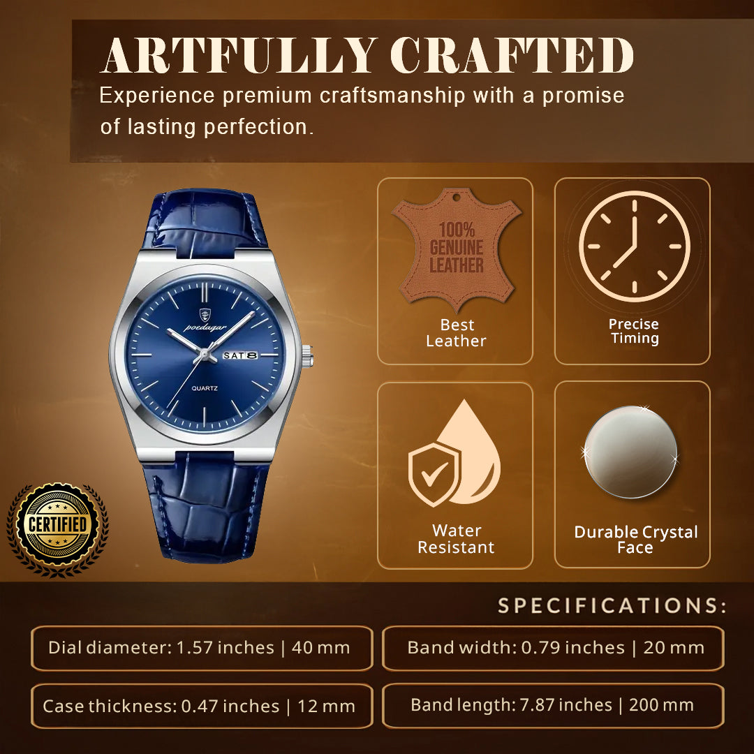 Elegant Blue Leather Quartz Watch