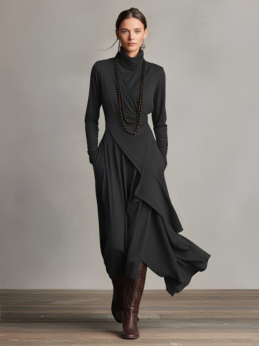 SYDNEY | ASYMMETRICAL MAXI KNIT DRESS WITH ROLL NECK