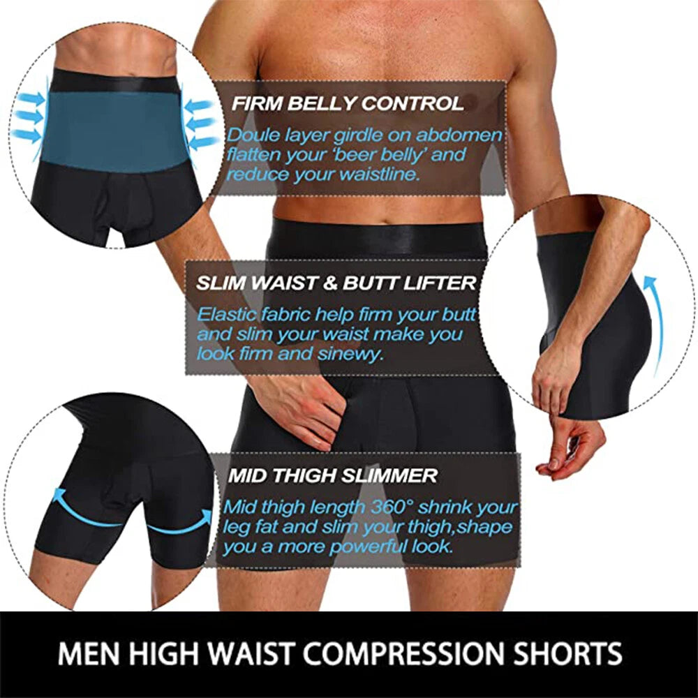 MEN’S HIGH-WAIST COMPRESSION BOXERS – TUMMY CONTROL