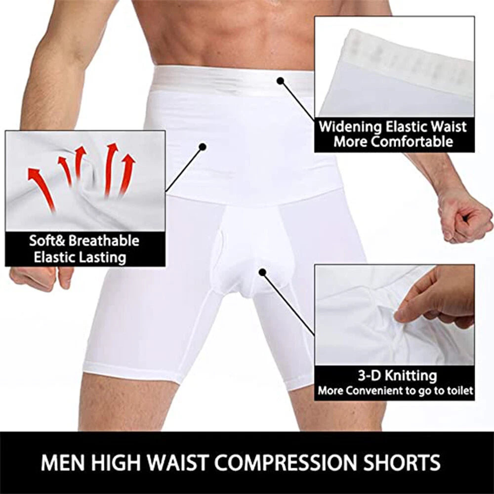 MEN’S HIGH-WAIST COMPRESSION BOXERS – TUMMY CONTROL