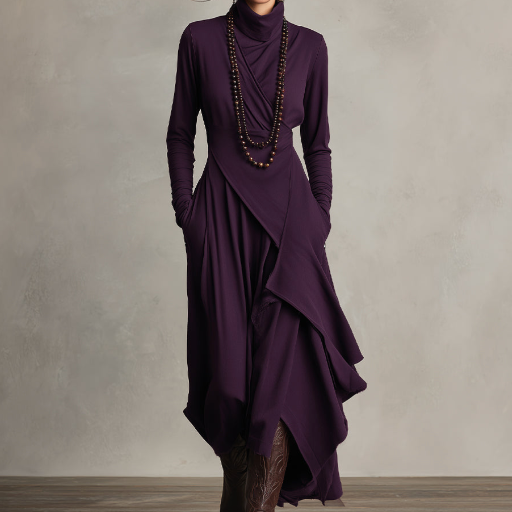 SYDNEY | ASYMMETRICAL MAXI KNIT DRESS WITH ROLL NECK