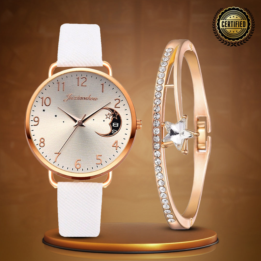 Lightweight Moon Inspired Wrist Watch and Bracelets Set