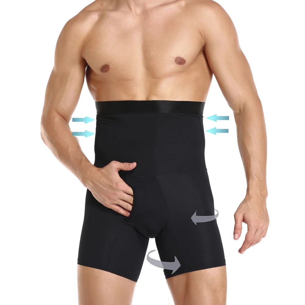 MEN’S HIGH-WAIST COMPRESSION BOXERS – TUMMY CONTROL